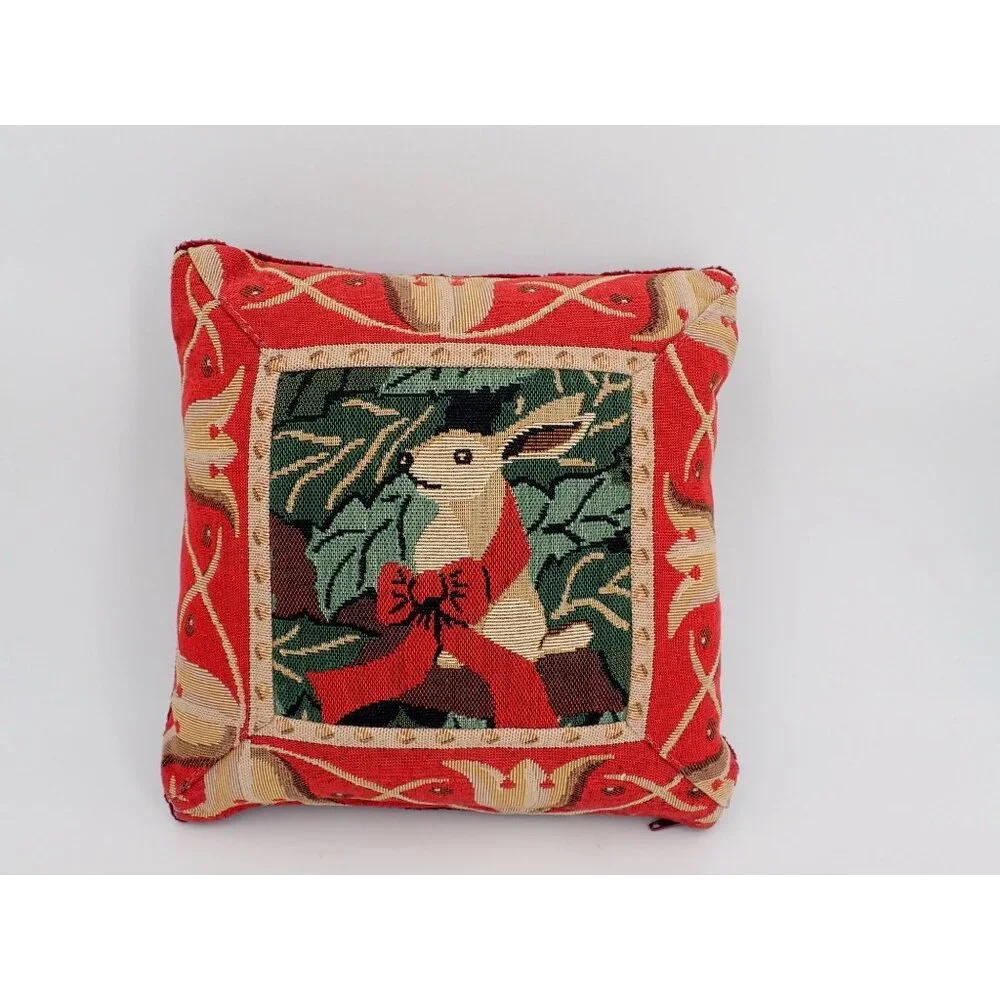Christmas Bunny Pillow Tapestry Designs Renissance by Woven Art New York